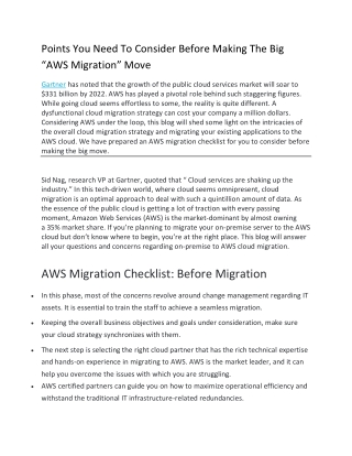 Points You Need To Consider Before Making The Big “AWS Migration” Move