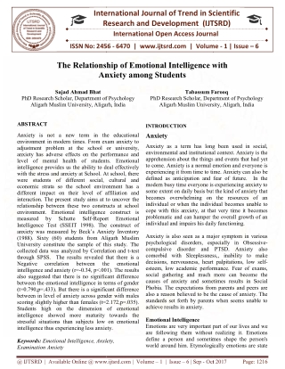 The Relationship of Emotional Intelligence with Anxiety among Students