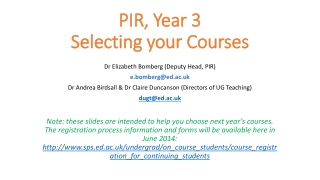 PIR, Year 3 Selecting your Courses