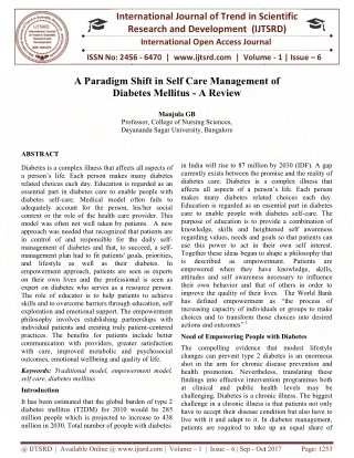 A Paradigm Shift In Self Care Management Of Diabetes Mellitus A Review