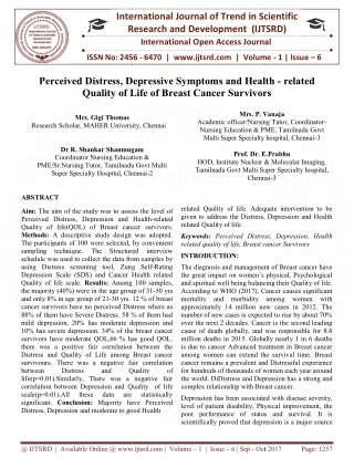 Perceived Distress, Depressive Symptoms and Health related Quality of Life of Breast Cancer Survivors