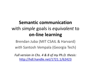 Semantic communication with simple goals is equivalent to on-line learning