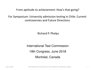 International Test Commission 19th Congress, June 2018 Montréal, Canada