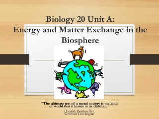 Biology 20 Unit A: Energy and Matter Exchange in the Biosphere