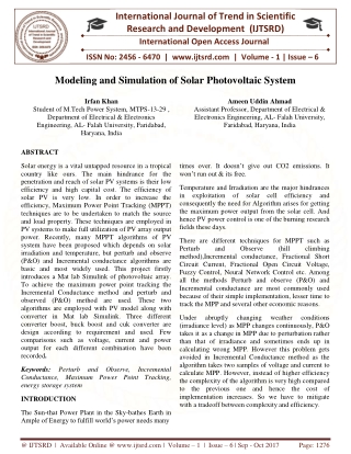 Modeling and Simulation of Solar Photovoltaic System