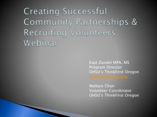 Creating Successful Community Partnerships &amp; Recruiting Volunteers Webinar