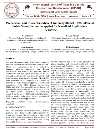 Preparation and Characterization of Green Synthesis GO Metal metal Oxide Nano composites Applied for Nano Fluid Applicat