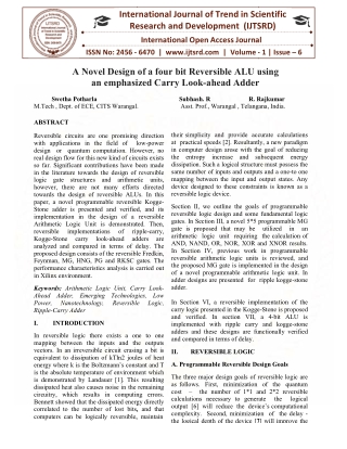 A Novel Design of a 4 Bit Reversible ALU using Kogge Stone Adder