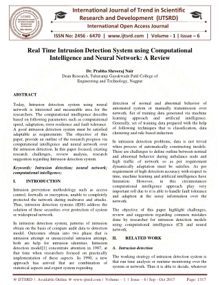 Real Time Intrusion Detection System Using Computational Intelligence and Neural Network A Review