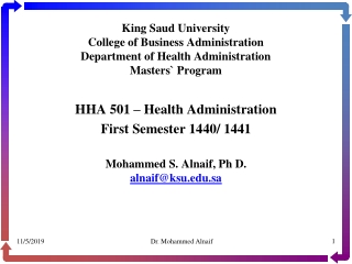 HHA 501 – Health Administration First Semester 1440/ 1441