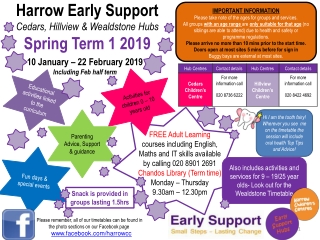 Harrow Early Support Cedars, Hillview & Wealdstone Hubs Spring Term 1 2019