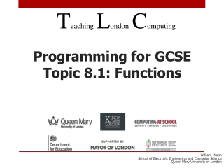 Programming for GCSE Topic 8.1: Functions