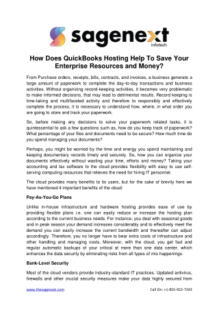 How Does QuickBooks Hosting Help To Save Your Enterprise Resources and Money