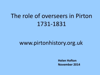 The role of overseers in Pirton 1731-1831