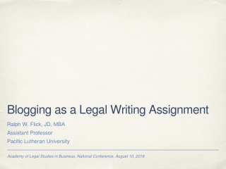 Blogging as a Legal Writing Assignment