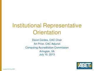 Institutional Representative Orientation