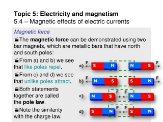 Topic 5: Electricity and magnetism 5.4 – Magnetic effects of electric currents