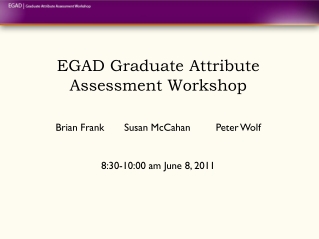 EGAD Graduate Attribute Assessment Workshop Brian Frank	Susan McCahan 		Peter Wolf