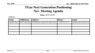 TGaz Next Generation Positioning Nov. Meeting Agenda