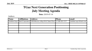 TGaz Next Generation Positioning July Meeting Agenda