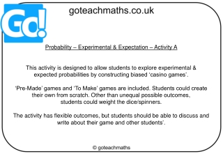 Probability – Experimental &amp; Expectation – Activity A