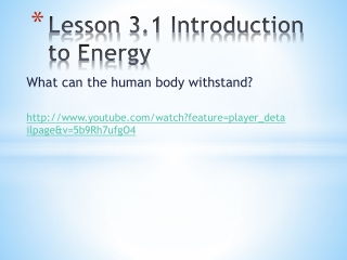 Lesson 3.1 Introduction to Energy