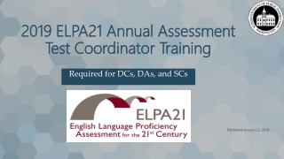 2019 ELPA21 Annual Assessment Test Coordinator Training