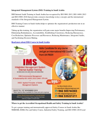 Integrated Management System (IMS) Training in Saudi Arabia