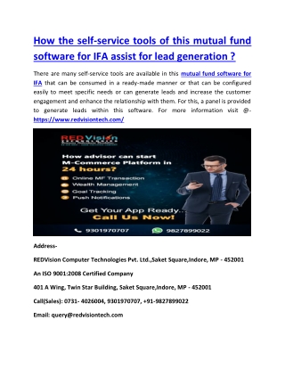 How the self-service tools of this mutual fund software for IFA assist for lead generation ?