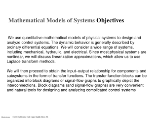 Mathematical Models of Systems O bjectives