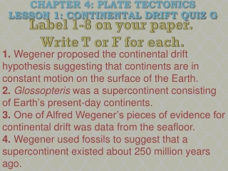 Chapter 4: Plate Tectonics Lesson 1: Continental Drift Quiz G