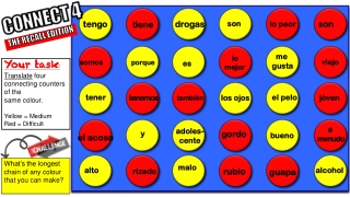 Your task : Translate four connecting counters of the same colour. Yellow = Medium