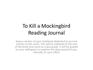 To Kill a Mockingbird Reading Journal