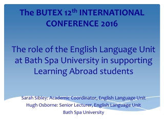 The BUTEX 12 th INTERNATIONAL CONFERENCE 2016