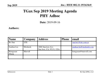 TGax Sep 2019 Meeting Agenda PHY Adhoc