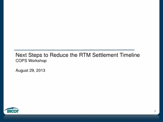 Next Steps to Reduce the RTM Settlement Timeline COPS Workshop August 29, 2013