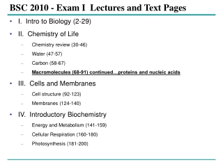 BSC 2010 - Exam I Lectures and Text Pages