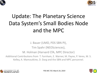 Update: The Planetary Science Data System’s Small Bodies Node and the MPC