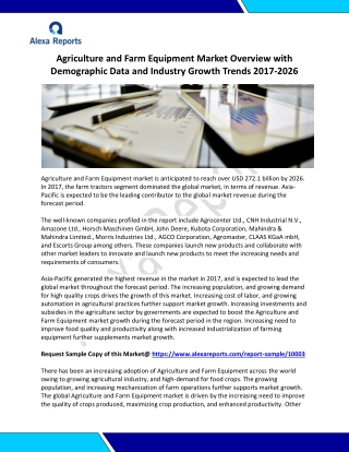 Agriculture and Farm Equipment Market Overview with Demographic Data and Industry Growth Trends 2017-2026