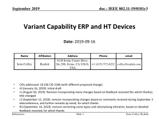 Variant Capability ERP and HT Devices