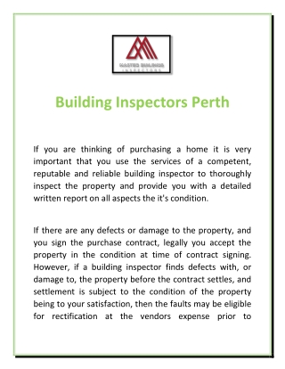 Building Inspectors Perth