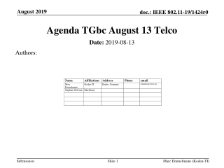 Agenda TGbc August 13 Telco