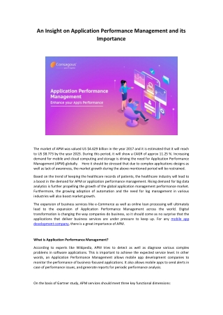 An Insight on Application Performance Management and its Importance