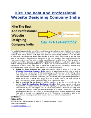 Hire The Best And Professional Website Designing Company India