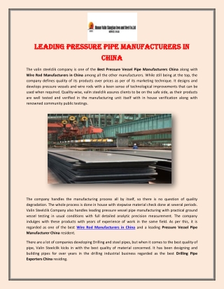 Leading Pressure Pipe Manufacturers in China
