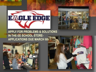 APPLY FOR PROBLEMS &amp; SOLUTIONS IN THE EE SCHOOL STORE- APPLICATIONS DUE MARCH 6th