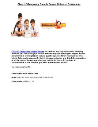 Class 12 Geography Sample Papers Online on Extramarks