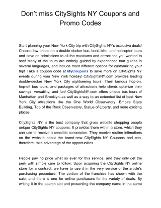 Don’t miss CitySights NY Coupons and Promo Codes