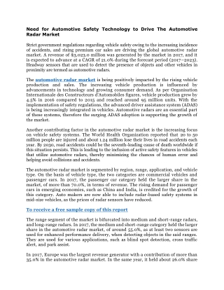 Automotive Radar Market PDF, Report, Segmentation and Demand Forecast