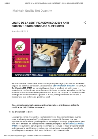 LOGRO DE LA CERTIFICACIÓN ISO 37001 ANTI-BRIBERY : CINCO CONSEJOS SUPERIORES